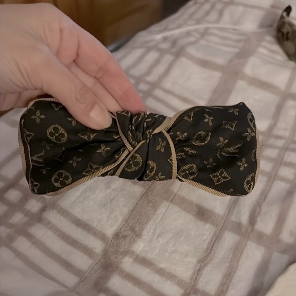 Black and Gold Designer Headband made of repurposed Louis Vuitton material